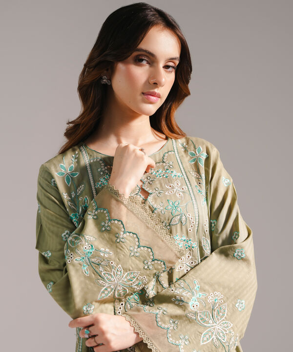 2 Piece - Embroidered Cotton Suit