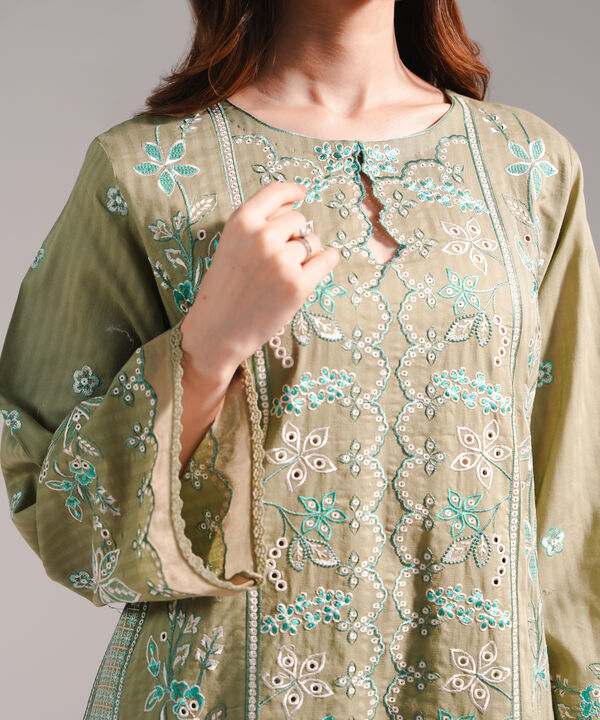 2 Piece - Embroidered Cotton Suit