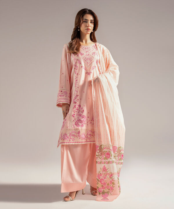 3 Piece - Embroidered Cotton Suit