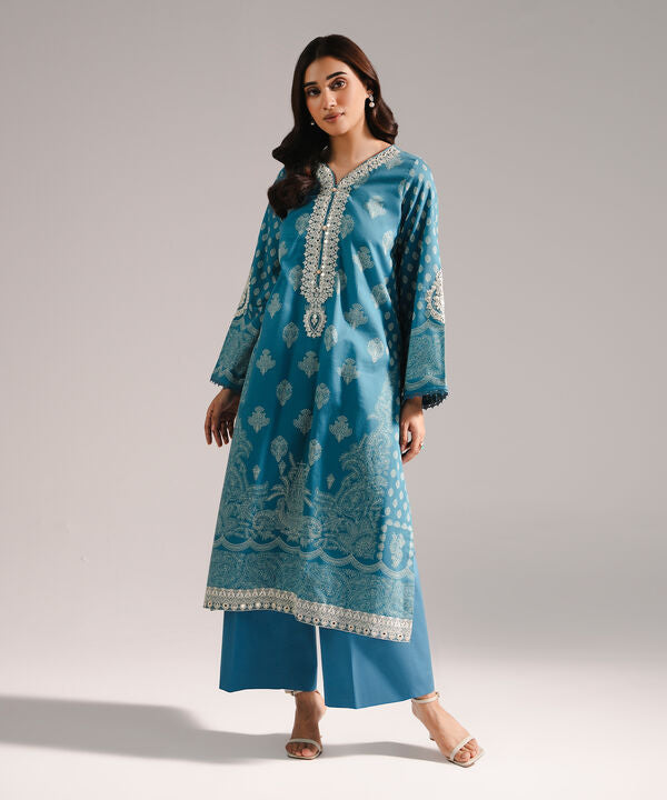 2 Piece - Embroidered Cotton Suit