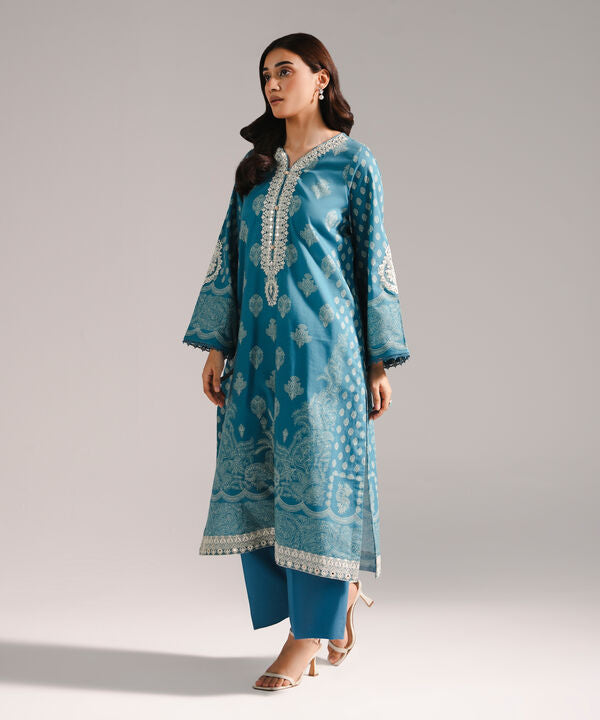2 Piece - Embroidered Cotton Suit