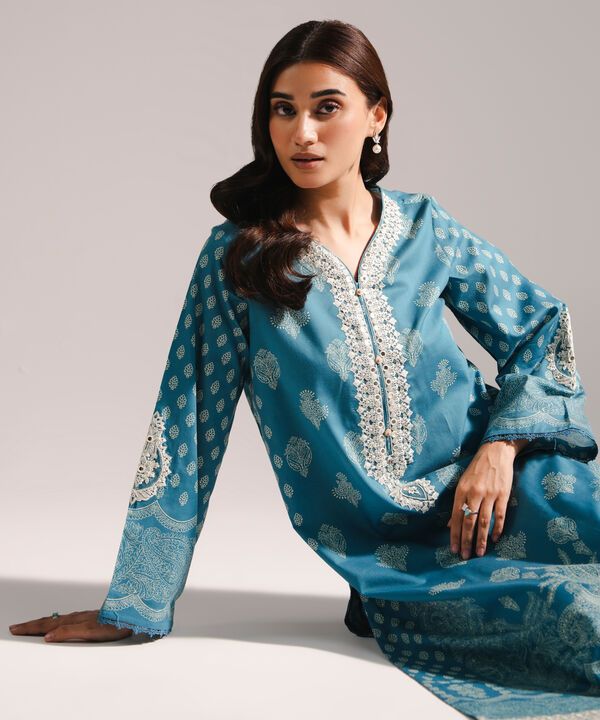 2 Piece - Embroidered Cotton Suit