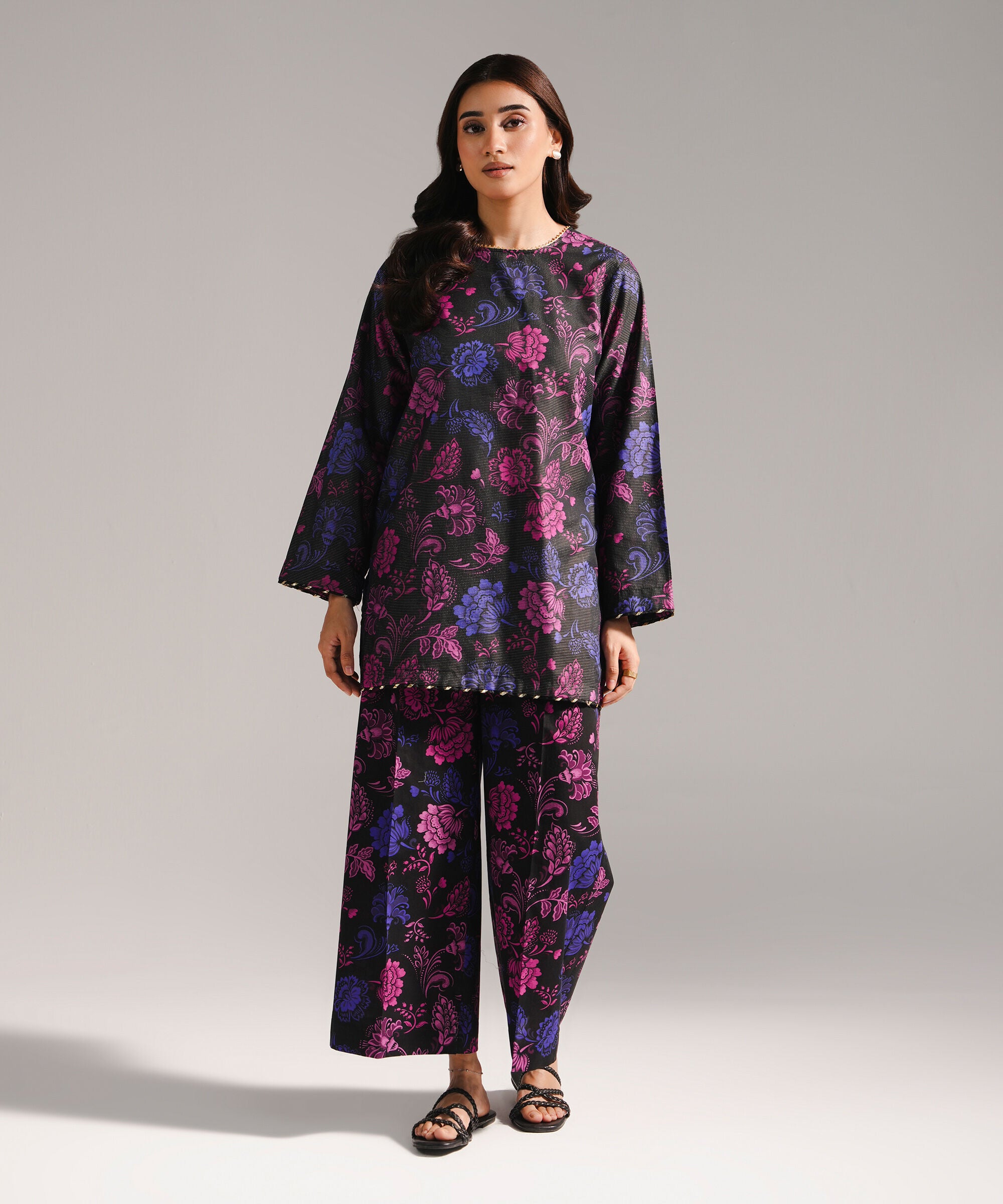 Women's RTW Zari Lawn Printed Black 2 Piece Suit