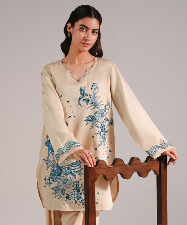 Embroidered Cotton Satin Shirt