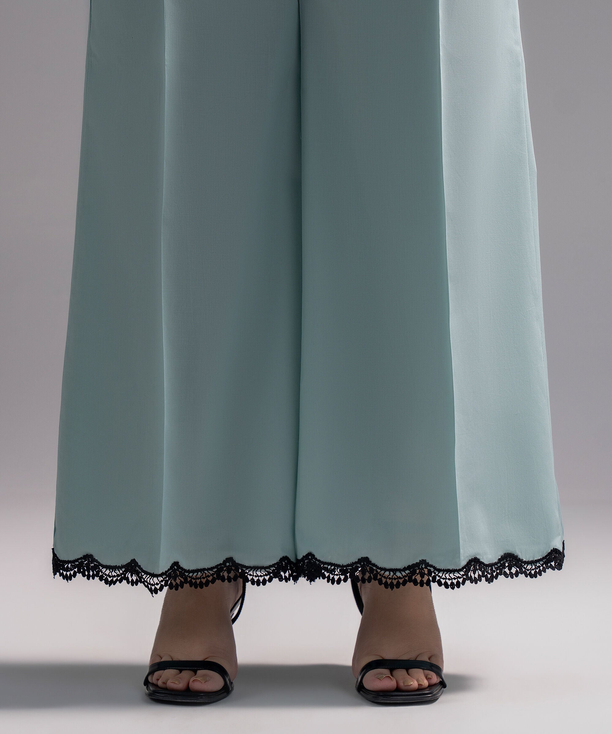 Women's RTW Cambric Solid Green Flared Pants