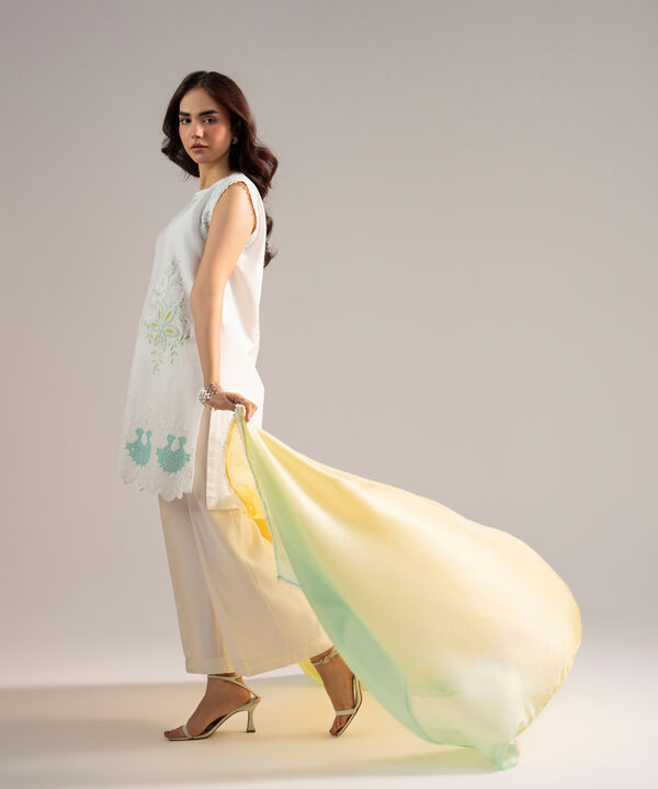 2 Piece - Embroidered Cotton Satin Suit