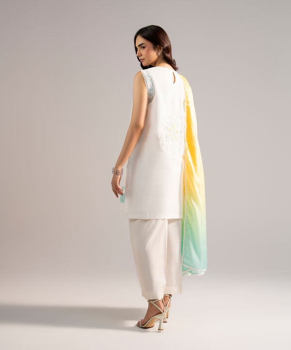 2 Piece - Embroidered Cotton Satin Suit