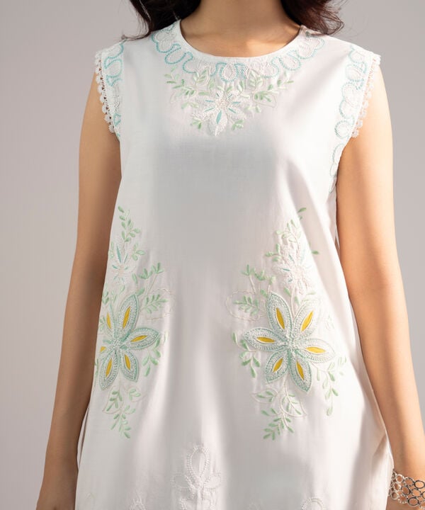 2 Piece - Embroidered Cotton Satin Suit
