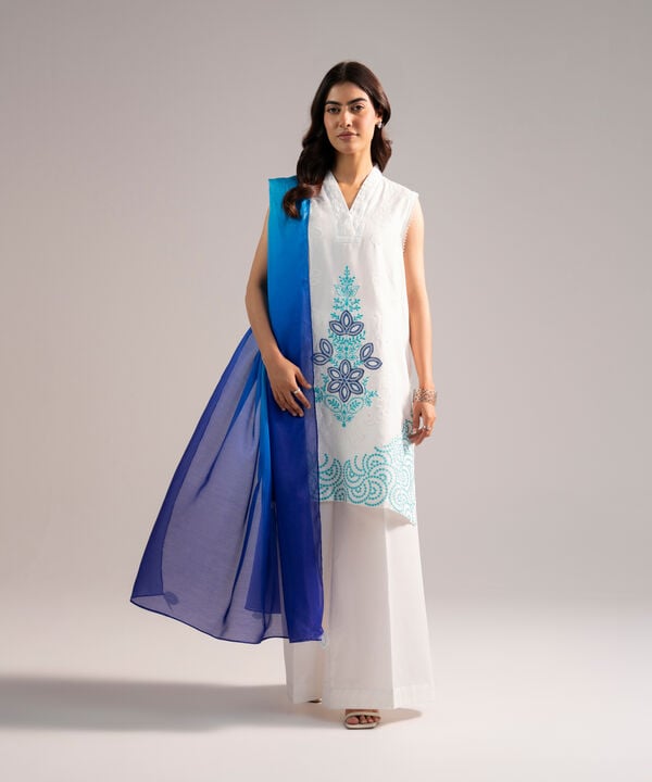 2 Piece - Embroidered Cotton Satin Suit