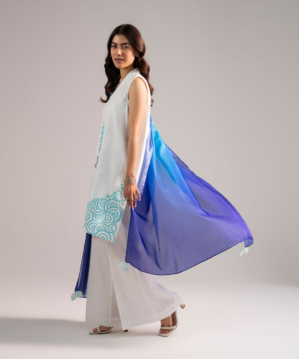 2 Piece - Embroidered Cotton Satin Suit