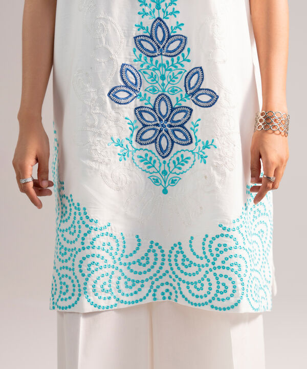 2 Piece - Embroidered Cotton Satin Suit