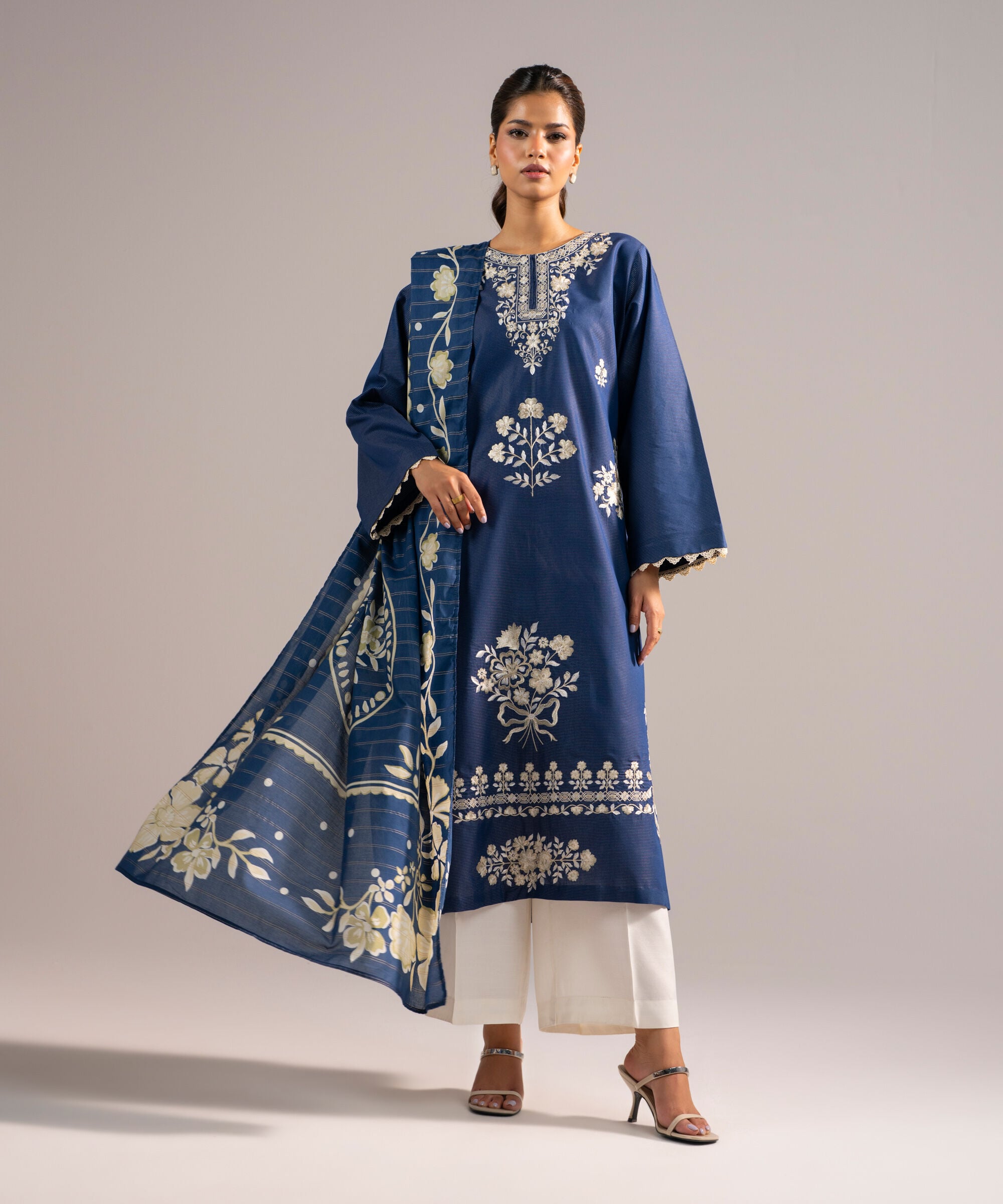 Zari Lawn Printed Dark Blue Dupatta