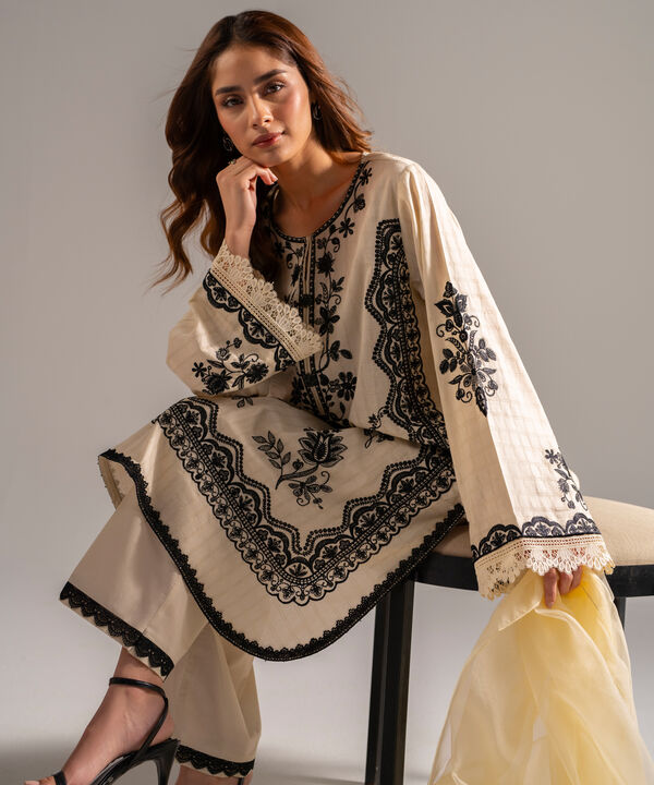 3 Piece - Embroidered Dobby Suit