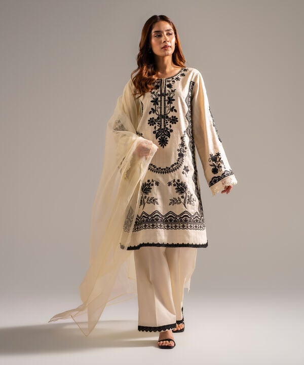 3 Piece - Embroidered Dobby Suit