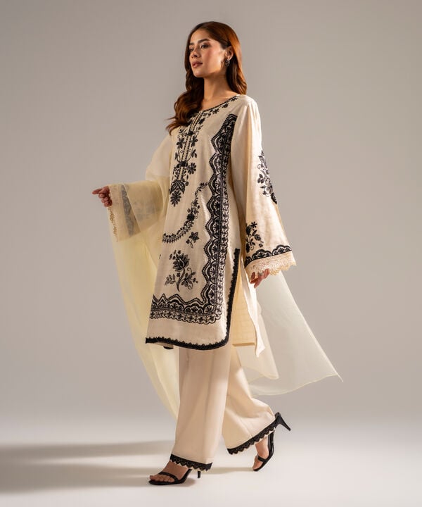 3 Piece - Embroidered Dobby Suit
