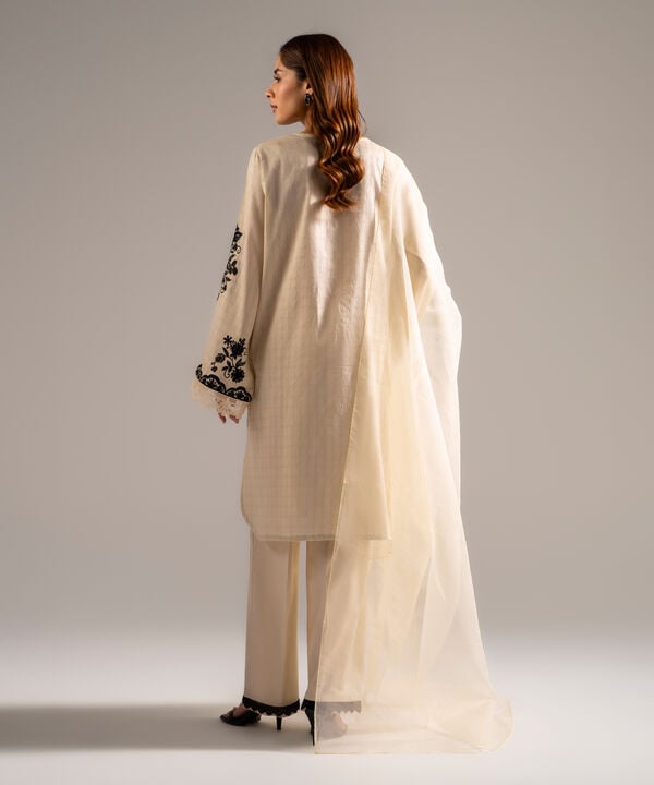 3 Piece - Embroidered Dobby Suit