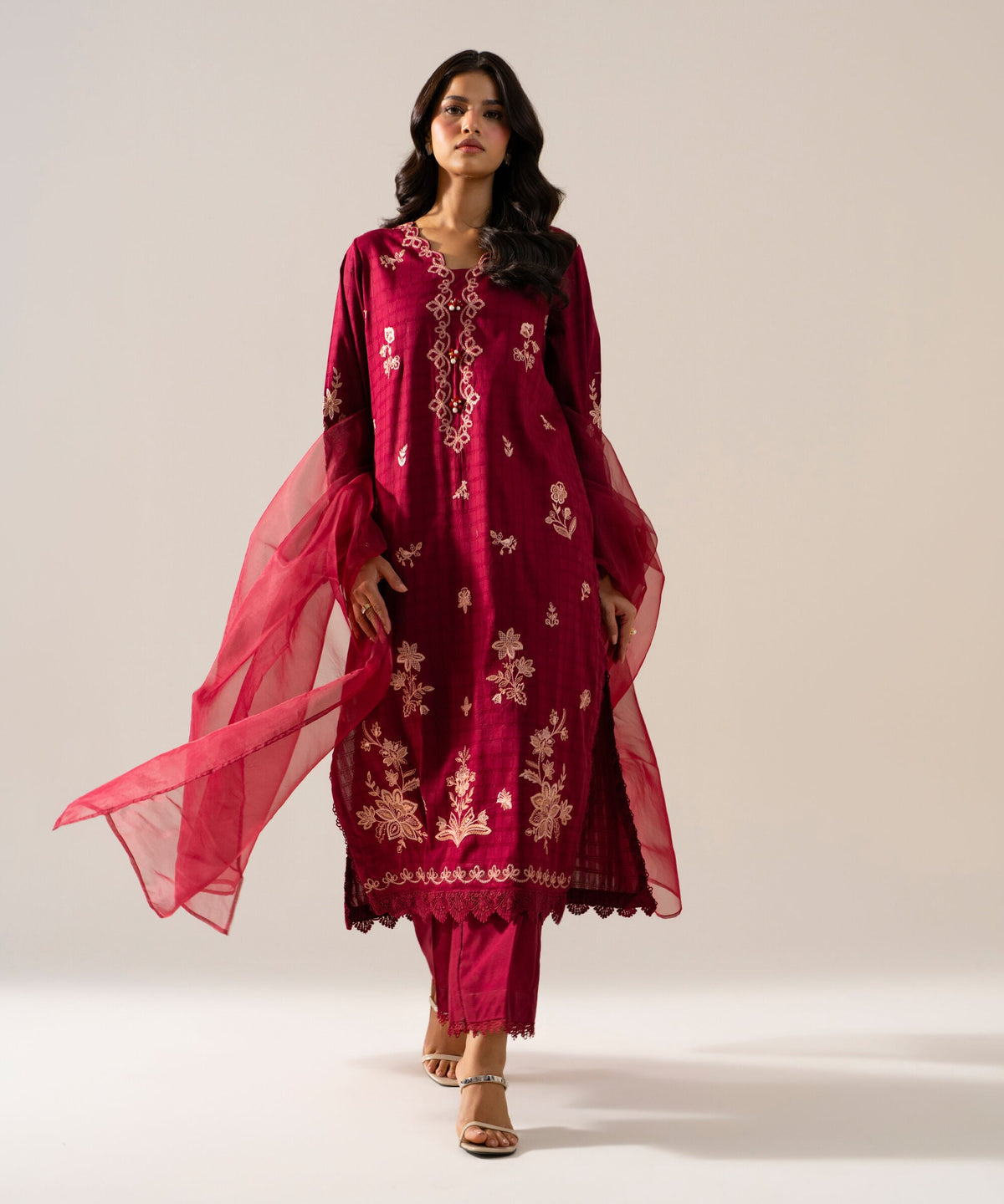 3 Piece - Embroidered Dobby Suit PRS2SCHMV619