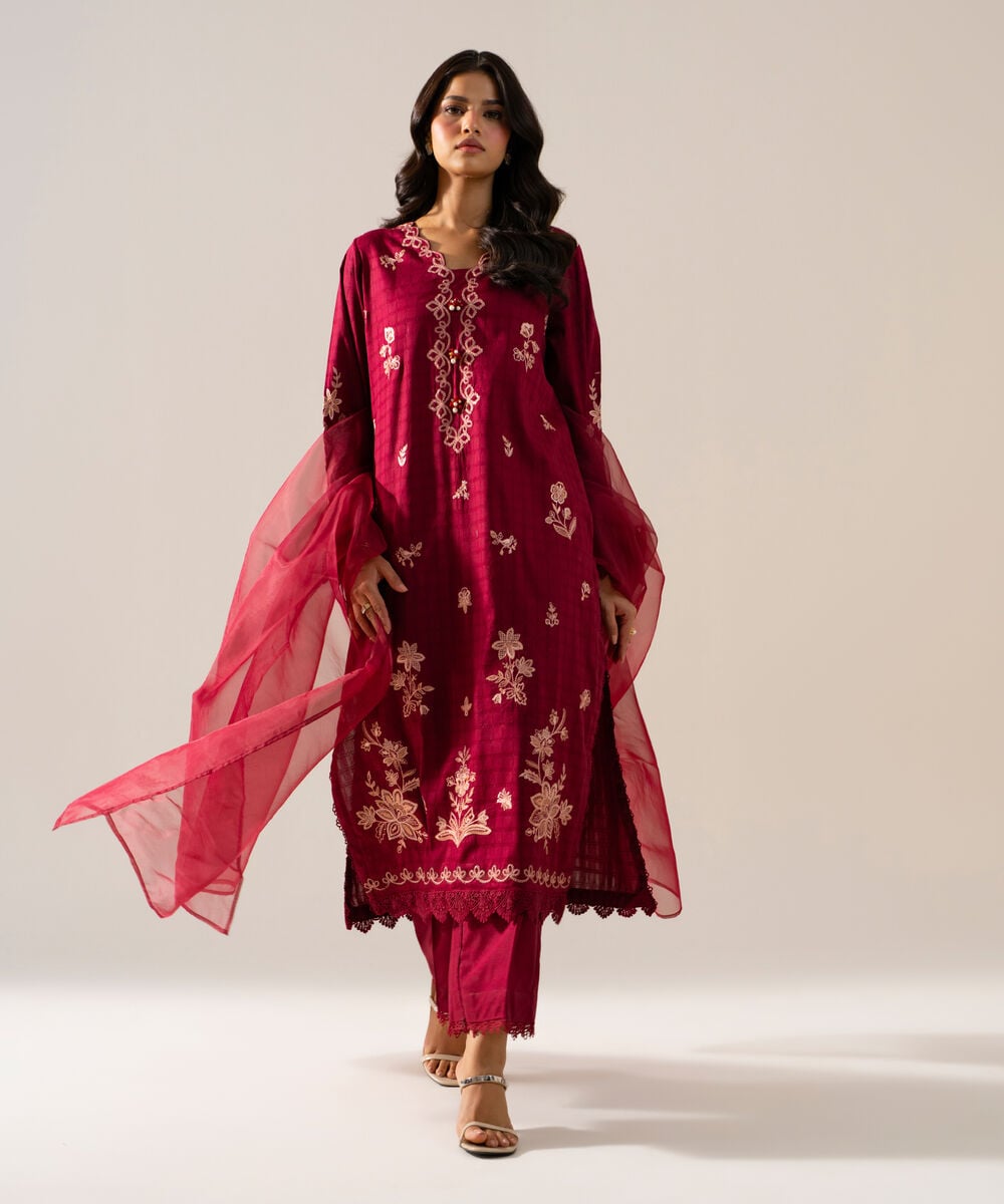 3 Piece - Embroidered Dobby Suit PRS2SCHMV619