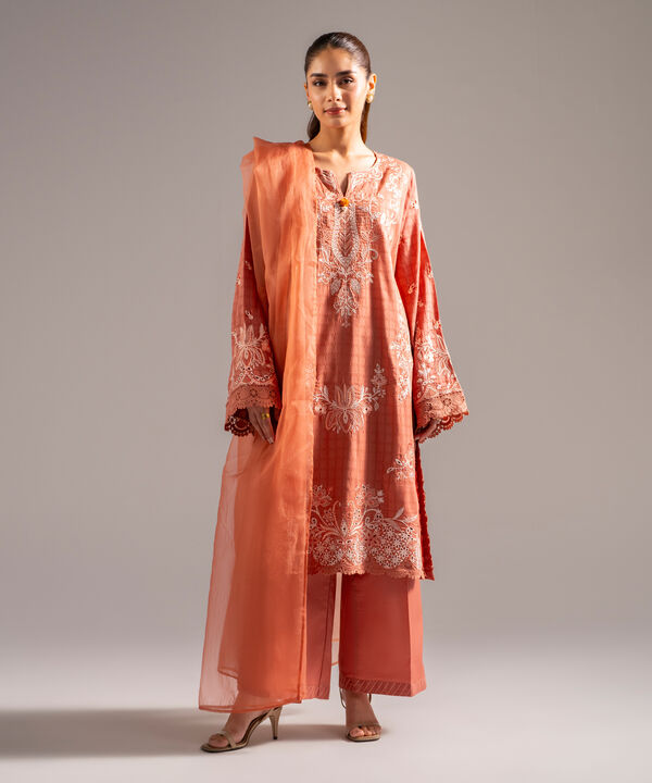3 Piece - Embroidered Dobby Suit