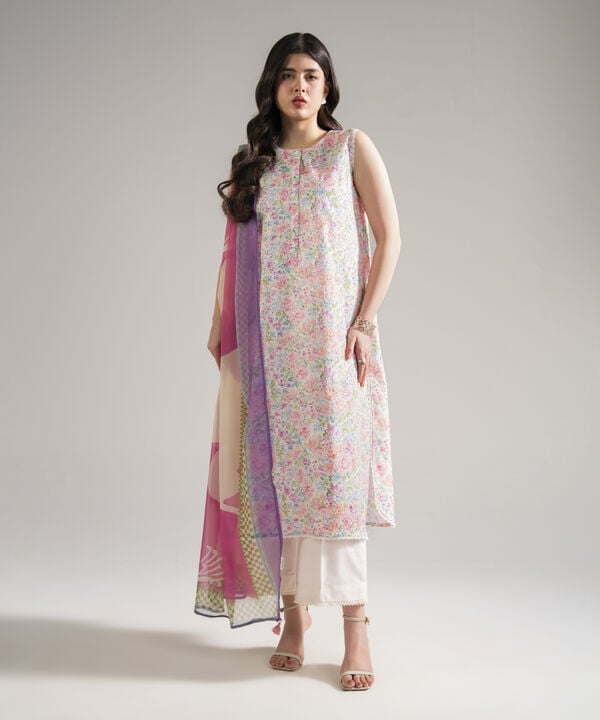 3 Piece - Embroidered Dobby Suit