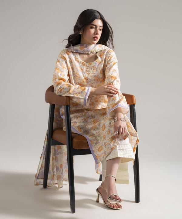 3 Piece - Embroidered Dobby Suit