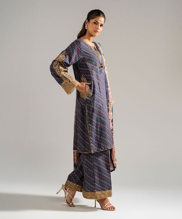 3 Piece - Embroidered Dobby Suit