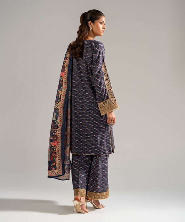3 Piece - Embroidered Dobby Suit