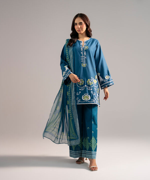 3 Piece - Embroidered Dobby Suit