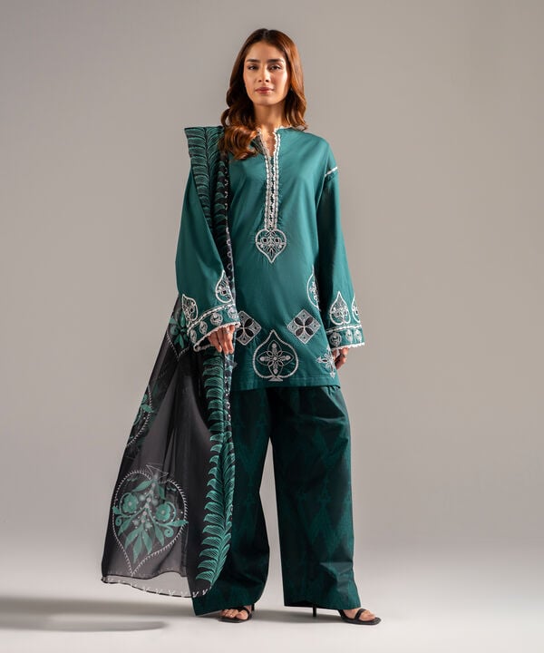 3 Piece - Embroidered Dobby Suit