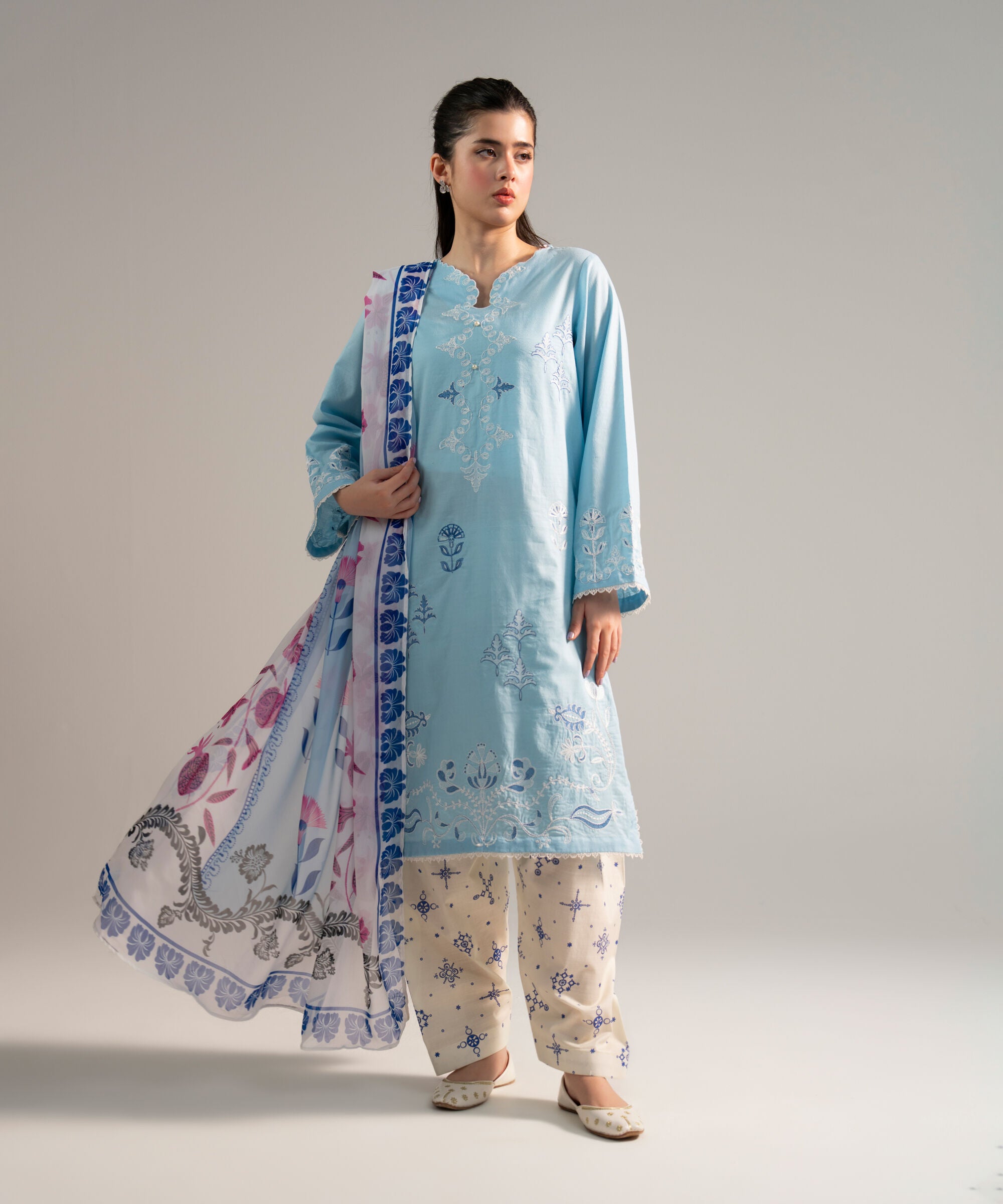 3 Piece - Embroidered Dobby Suit