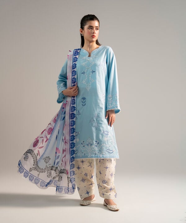 3 Piece - Embroidered Dobby Suit