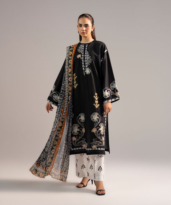 3 Piece - Embroidered Dobby Suit