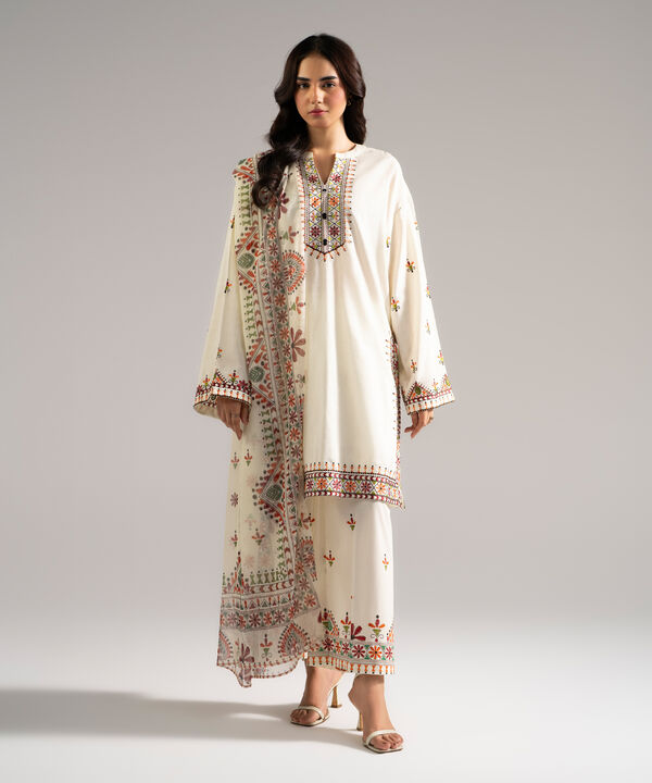 3 Piece - Embroidered Dobby Suit