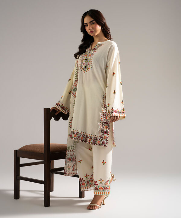 3 Piece - Embroidered Dobby Suit