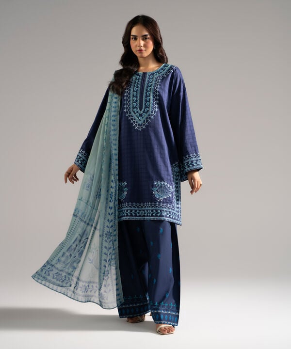 3 Piece - Embroidered Dobby Suit