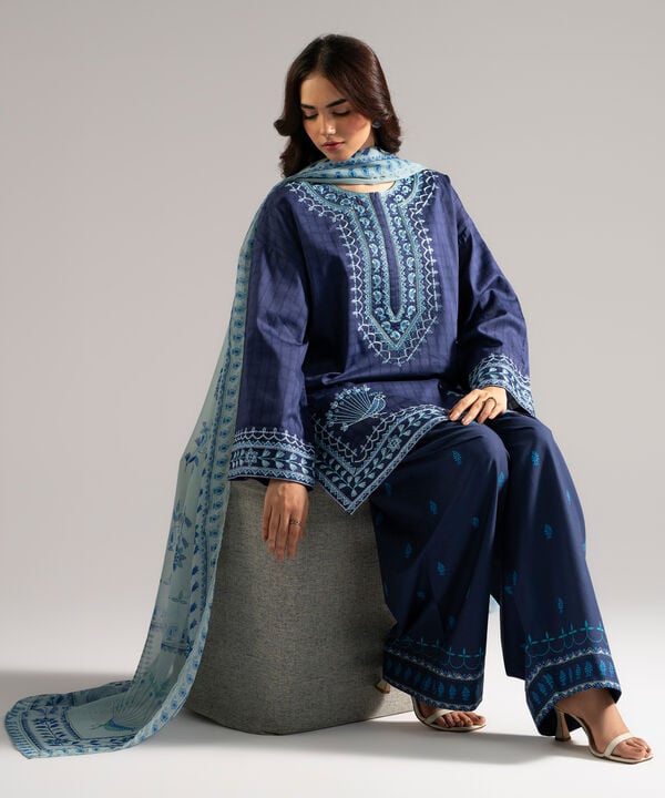 3 Piece - Embroidered Dobby Suit