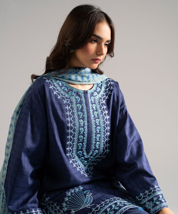 3 Piece - Embroidered Dobby Suit