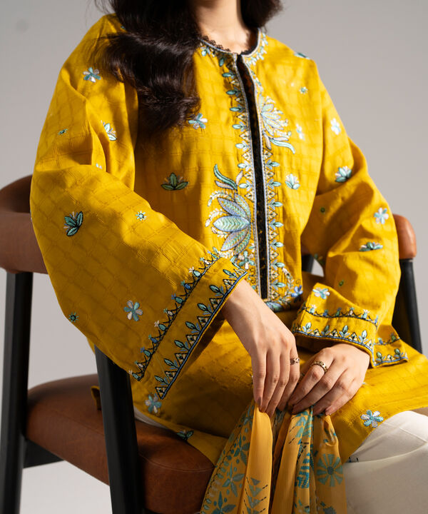 3 Piece - Embroidered Dobby Suit