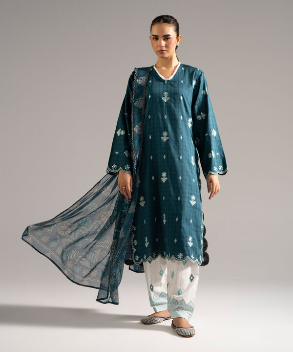3 Piece - Embroidered Dobby Suit