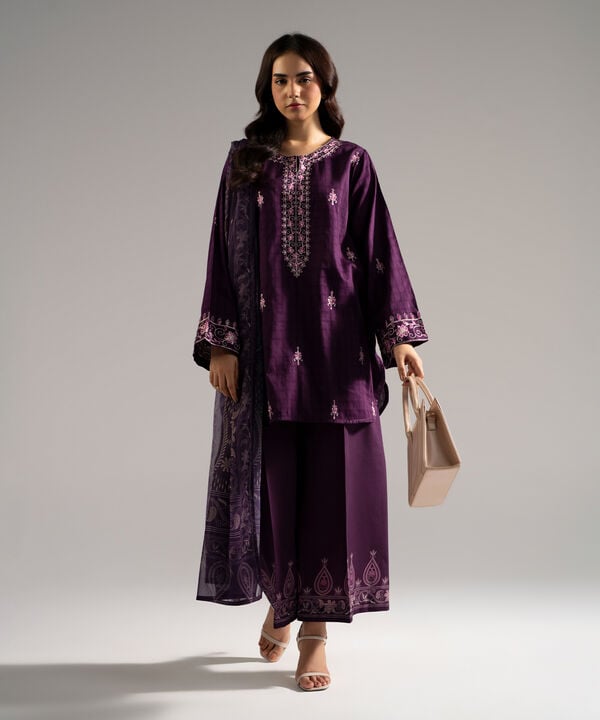 3 Piece - Embroidered Dobby Suit