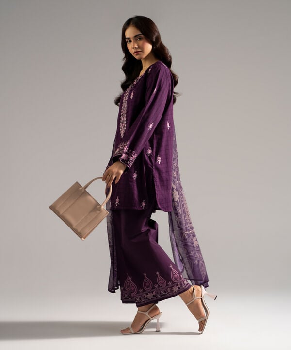 3 Piece - Embroidered Dobby Suit