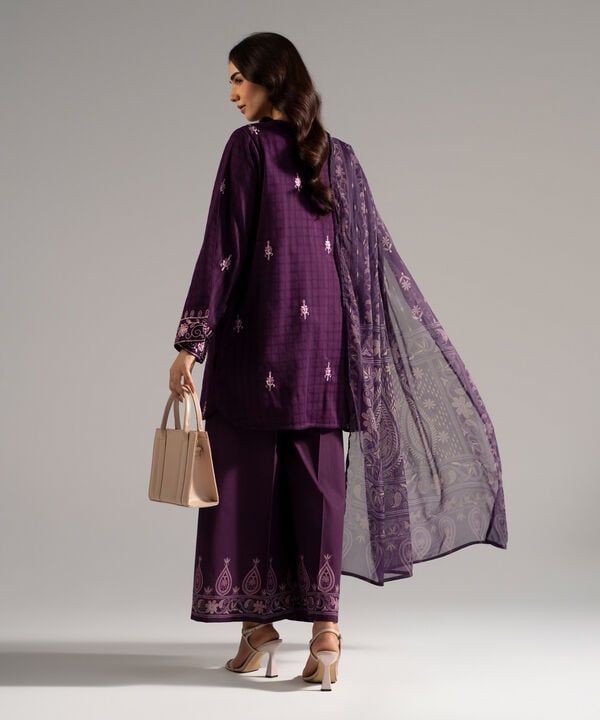 3 Piece - Embroidered Dobby Suit