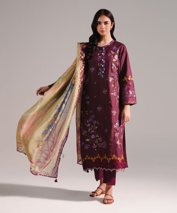 3 Piece - Embroidered Zari Lawn Suit