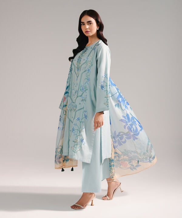3 Piece - Embroidered Zari Lawn Suit