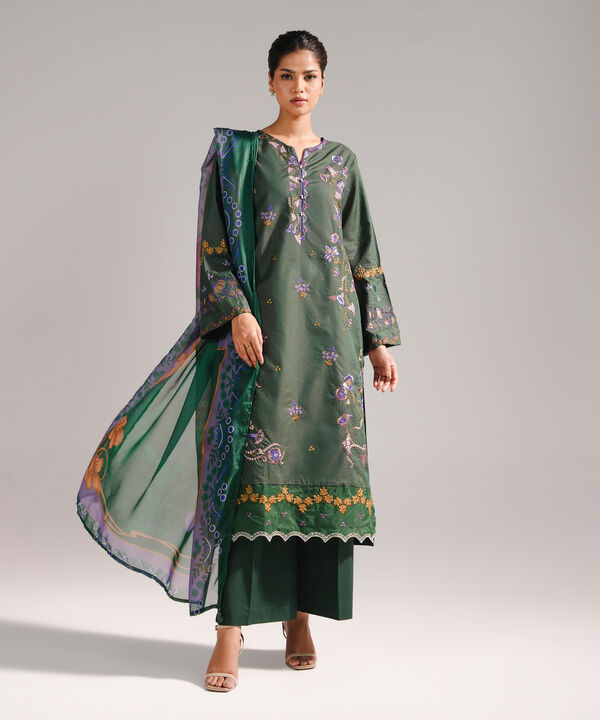 3 Piece - Embroidered Zari Lawn Suit