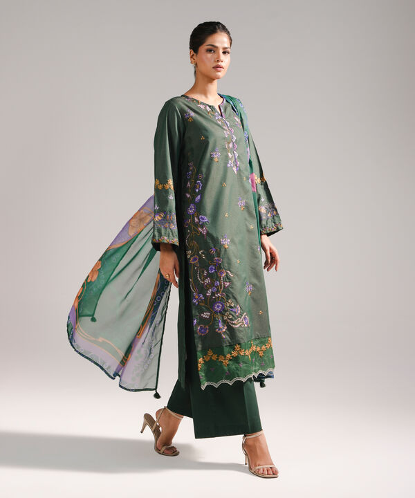 3 Piece - Embroidered Zari Lawn Suit