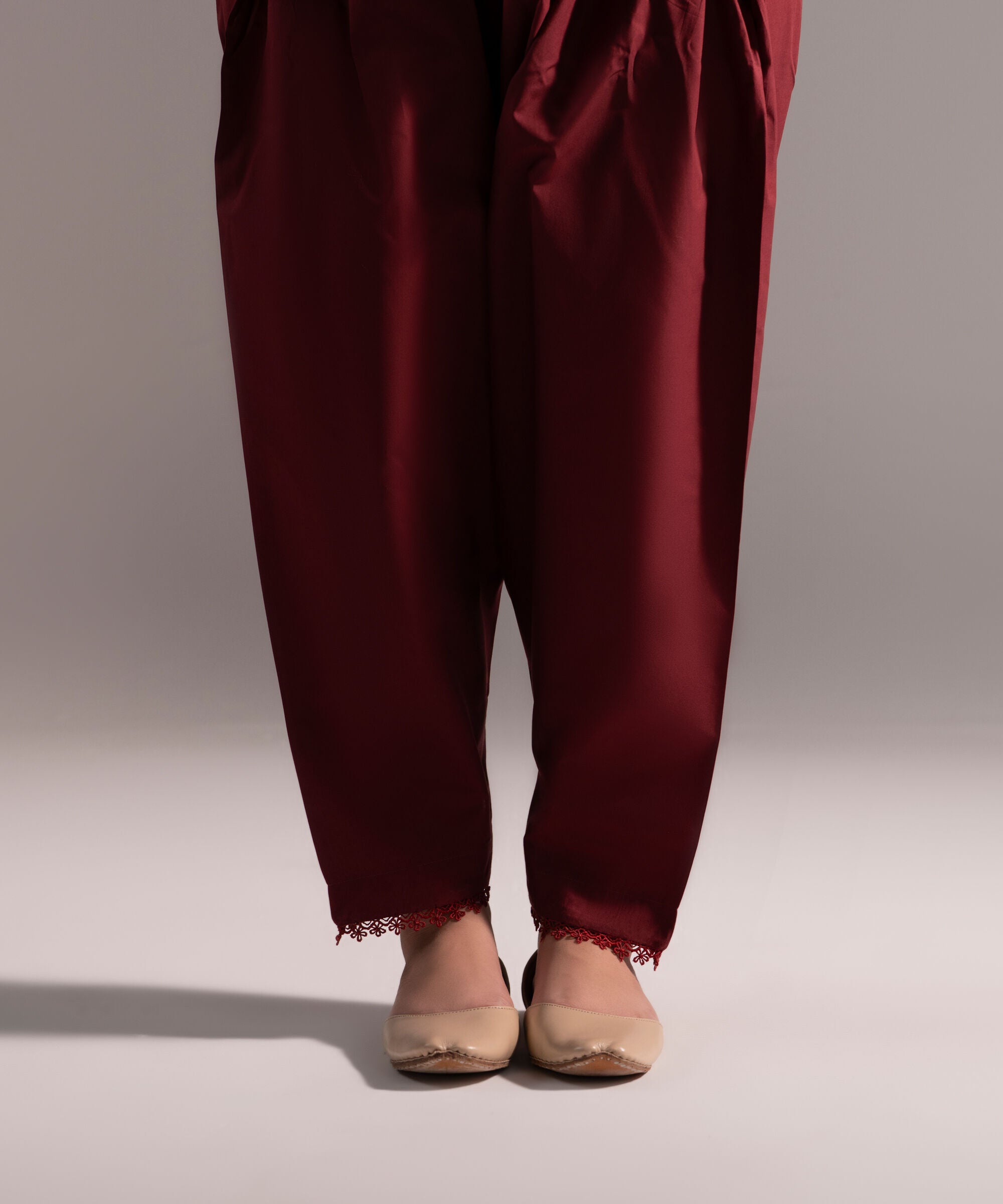 Women's RTW Poplin Solid Maroon Skinny Shalwar
