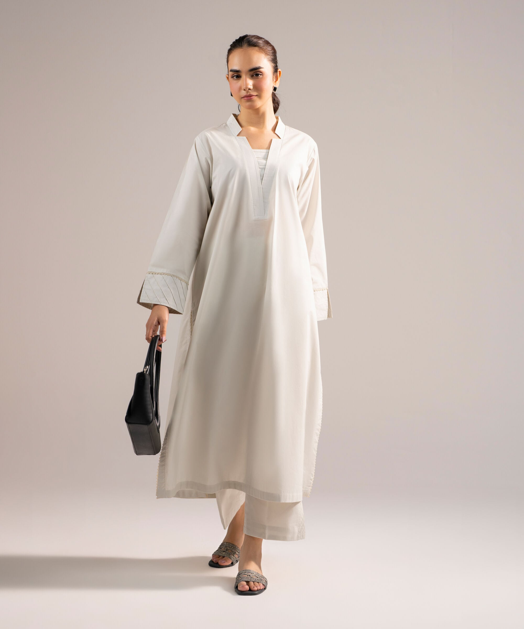 Women's RTW Poplin Solid Grey A-Line Shirt
