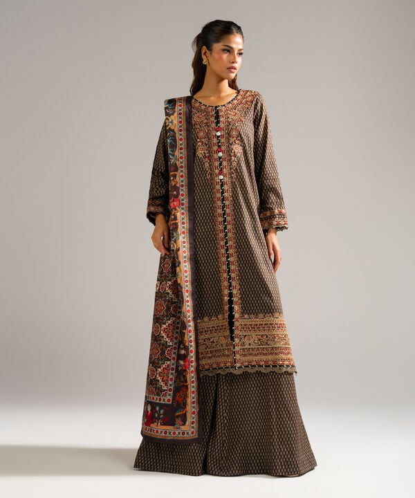 3 Piece - Embroidered Dobby Suit