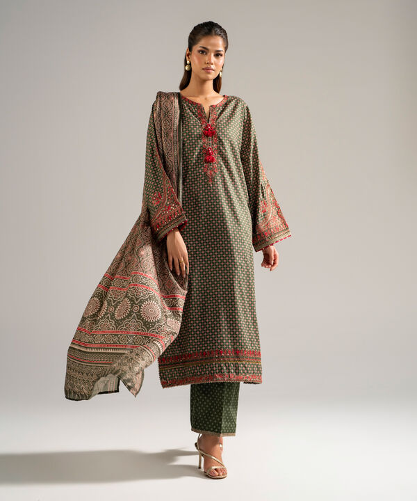 3 Piece - Embroidered Dobby Suit